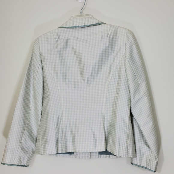 Noviello-Bloom Green/White Checked 100% Silk Vintage Jacket, Size 10. - Picture 15 of 16